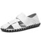 Men Soft Cow Leather Hand Stitching Casual Shoes Hollow Out Sandals - White