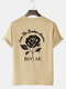 Mens Monochrome Rose Slogan Back Print Cotton Short Sleeve T-Shirts - Khaki