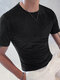 Camisetas masculinas casuais listradas de veludo com gola redonda - Preto