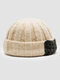 Unisex Acrylic Knitted Solid Color Striped Crochet Color-match Patch Warmth Brimless Beanie Landlord Cap Skull Cap - Beige