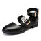 Large Size Color Splicing Buckle Stylish Casual Flat Shoes - Black