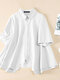 Women Solid Lapel Irregular Hem Casual Short Sleeve Shirt - White