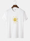 Mens Doodle Smile Sun Print Crew Neck Short Sleeve T-Shirt - White