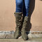 Damen Plus Größe Schnalle Dekor Wildleder Wolle Warm Reißverschluss Flaches Knie Stiefel - Armeegrün