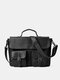 Men Vintage Multipockets Multifunction Faux Leather Crossbody Bag Casual Briefcase - Black
