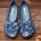 Women Flower Tassel Soft Leather Slip On Flat Casual Vintage Shoes Comfy Slip On Loafers - Blue