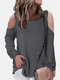 Solid Color Off-shoulder Long Sleeves Casual Blouse for Women - Gray