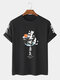 T-shirt da uomo a maniche corte con stampa paesaggio gru giapponese - Nero