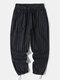 Mens Vertical Striped Daily Loose Drawstring Cuff Pants - Black