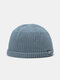 Unisex Dacron Knitted Solid Color Letter Cloth Label Fashion Warmth Beanie Hat - Light Blue