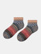 5 Pairs Men Cotton Geometric Striped Pattern Jacquard Breathable Socks - Coffee