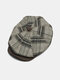 Collrown Men Knitted Horizontal Vertical Stripes Twill Fabric Hat Brim Vintage Warmth Octagonal Hat Flat Cap - Gray