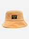 Unisex Corduroy Letters Pattern Patch Simple Fashion Warmth Flat-top Bucket Hat - Camel