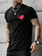 T-shirt à manches courtes et col rond pour hommes, motif cœur de dessin animé - Noir