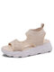 Women Brief Slip-on Casual Breathable Knitted Sports Sandals - Beige