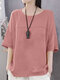 Женская блузка с простыми швами и круглым вырезом Шея Хлопковая блузка с заниженными плечами - Розовый