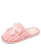 Women Bowknot Embellished Soft Comfy Warm Home Slippers - Pink