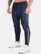 Mens Side Stripe Flap Pocket Sports Style Drawstring Sweatpants - Navy
