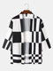 Mens Checkered Geometric Print Open Front Casual Loose Kimono - White