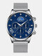 12 Colors Stainless Steel Men Casual Business Watch Decorative Calendar Pointer Quartz Watch - Silver Band Silver Case Blue Dia