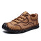 Men Microfiber Leather Hand Stitching Non Slip Anti-collision Casual Shoes - Brown