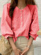Women Plaid Seersucker Button Front Casual 3/4 Sleeve Shirt - Red
