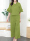 Women Solid Frill V-Neck Ruffle Sleeve Casual Co-ords - Green