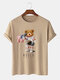Plus Size Mens Astronaut Bear Graphic Print Fashion Cotton T-Shirt - Khaki