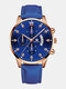 10 Colors PU Leather Men Business Watch Decorated Pointer Calendar Quartz Watch - Blue Band Rose Gold Case Blue Di