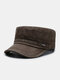 Men Washed Distressed Cotton Solid Color Letter Metal Label Sutures Casual Sunscreen Military Hat Flat Cap - Coffee