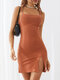 Solid Color Strap Slit Hem Backless Sexy Dress For Women - Orange
