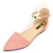 Women Pointed Toe Pure Color Metal Buckle Flats - Pink