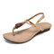 Women Beaded Casual Comfy Clip Toe Slingback Buckle Flat Strappy Sandals - Beige