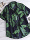 Mens 100% Cotton Breathable Hawaiian Tropical Plant Short Sleeve Shirt - Blue