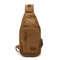 Retro Casual Canvas Chest Bag Patchwork Genuine Leather Sling Bag Crossbody Bag For Men - Brown