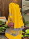 Robe longue en maille patchwork à manches longues et col cranté pour femmes - Jaune