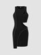 Irregular Cut Out Sleeveless Fake Two Pieces Casual Dress - Black