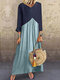 Contrast Color Patchwork Long Sleeve Maxi Dress For Women - Light Blue 1