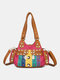 Women Vintage Rivet Waterproof Patchwork PU Leather Shoulder Bag Handbag Tote - Rainbow
