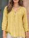 Blusa feminina listrada com decote em V casual manga raglã - Amarelo