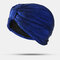 Gorro plisado para mujer Sombrero Gorra turbante simple de color sólido - azul
