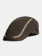 Mens Cotton Solid Embroidery Threads Letters Metal Label Sunshade Casual Beret Forward Hat Newsboy Cap Flat Cap - Coffee