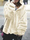 Plush Solid Color Irregular Long Sleeve Hoodie For Women - Beige