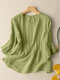 Solid Crew Neck Casual Women 3/4 Sleeve Blouse - Green