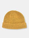 Unisex Knitted Solid Color Striped Jacquard All-match Brimless Beanie Landlord Cap Skull Cap - Ginger Yellow