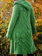 Flower Hooded Long Sleeve Solid Color Cardigan For Women - Green