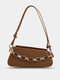 Women Faux Leather Fashion Chain Solid Color Crossbody Bag Shoulder Bag - Brown