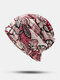 Women Dual-use Cotton Floral Pattern Overlay Brimless Beanie Hat Scarf - Red