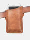 Men Vintage Faux Leather Portable Solid Color Belt Bag Phone Bag - Brown