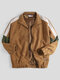 Mens Plain Patchwork Corduroy Contrast Color Zipper Jackets - Khaki